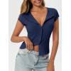 imageCicy Bell Womens Short Cap Sleeve Crop Tops Fitted Button Down V Neck Shirts Y2k Going Out Cute Ribbed Knit TshirtsDark Blue