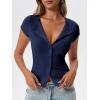 imageCicy Bell Womens Short Cap Sleeve Crop Tops Fitted Button Down V Neck Shirts Y2k Going Out Cute Ribbed Knit TshirtsDark Blue