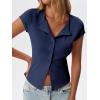 imageCicy Bell Womens Short Cap Sleeve Crop Tops Fitted Button Down V Neck Shirts Y2k Going Out Cute Ribbed Knit TshirtsDark Blue