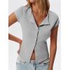 imageCicy Bell Womens Short Cap Sleeve Crop Tops Fitted Button Down V Neck Shirts Y2k Going Out Cute Ribbed Knit TshirtsLight Grey