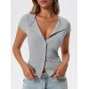 imageCicy Bell Womens Short Cap Sleeve Crop Tops Fitted Button Down V Neck Shirts Y2k Going Out Cute Ribbed Knit TshirtsLight Grey