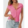 imageCicy Bell Womens Short Cap Sleeve Crop Tops Fitted Button Down V Neck Shirts Y2k Going Out Cute Ribbed Knit TshirtsPink