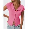 imageCicy Bell Womens Short Cap Sleeve Crop Tops Fitted Button Down V Neck Shirts Y2k Going Out Cute Ribbed Knit TshirtsPink