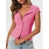 imageCicy Bell Womens Short Cap Sleeve Crop Tops Fitted Button Down V Neck Shirts Y2k Going Out Cute Ribbed Knit TshirtsPink