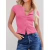 imageCicy Bell Womens Short Cap Sleeve Crop Tops Fitted Button Down V Neck Shirts Y2k Going Out Cute Ribbed Knit TshirtsPink