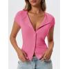 imageCicy Bell Womens Short Cap Sleeve Crop Tops Fitted Button Down V Neck Shirts Y2k Going Out Cute Ribbed Knit TshirtsPink