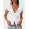 imageCicy Bell Womens Short Cap Sleeve Crop Tops Fitted Button Down V Neck Shirts Y2k Going Out Cute Ribbed Knit TshirtsWhite