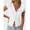 imageCicy Bell Womens Short Cap Sleeve Crop Tops Fitted Button Down V Neck Shirts Y2k Going Out Cute Ribbed Knit TshirtsWhite