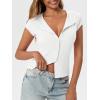 imageCicy Bell Womens Short Cap Sleeve Crop Tops Fitted Button Down V Neck Shirts Y2k Going Out Cute Ribbed Knit TshirtsWhite