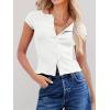 imageCicy Bell Womens Short Cap Sleeve Crop Tops Fitted Button Down V Neck Shirts Y2k Going Out Cute Ribbed Knit TshirtsWhite