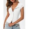 imageCicy Bell Womens Short Cap Sleeve Crop Tops Fitted Button Down V Neck Shirts Y2k Going Out Cute Ribbed Knit TshirtsWhite