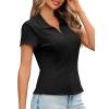 imageCicy Bell Womens Short Sleeve Collared Polo Shirts Cotton Fitted Blouse Summer Casual V Neck TopsBlack