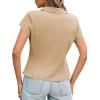 imageCicy Bell Womens Short Sleeve Collared Polo Shirts Cotton Fitted Blouse Summer Casual V Neck TopsKhaki