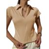imageCicy Bell Womens Short Sleeve Collared Polo Shirts Cotton Fitted Blouse Summer Casual V Neck TopsKhaki
