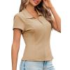 imageCicy Bell Womens Short Sleeve Collared Polo Shirts Cotton Fitted Blouse Summer Casual V Neck TopsKhaki