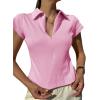 imageCicy Bell Womens Short Sleeve Collared Polo Shirts Cotton Fitted Blouse Summer Casual V Neck TopsPink