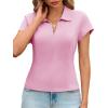 imageCicy Bell Womens Short Sleeve Collared Polo Shirts Cotton Fitted Blouse Summer Casual V Neck TopsPink