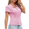 imageCicy Bell Womens Short Sleeve Collared Polo Shirts Cotton Fitted Blouse Summer Casual V Neck TopsPink