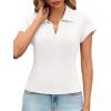 imageCicy Bell Womens Short Sleeve Collared Polo Shirts Cotton Fitted Blouse Summer Casual V Neck TopsWhite