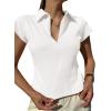 imageCicy Bell Womens Short Sleeve Collared Polo Shirts Cotton Fitted Blouse Summer Casual V Neck TopsWhite