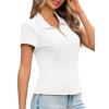imageCicy Bell Womens Short Sleeve Collared Polo Shirts Cotton Fitted Blouse Summer Casual V Neck TopsWhite