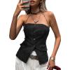 imageCicy Bell Womens Strapless Denim Vest Summer Button Down Jean Tube Tops Y2k Going Out Fitted Bandeau Shirts WaistcoatBlack