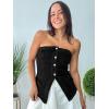 imageCicy Bell Womens Strapless Denim Vest Summer Button Down Jean Tube Tops Y2k Going Out Fitted Bandeau Shirts WaistcoatBlack
