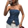 imageCicy Bell Womens Strapless Denim Vest Summer Button Down Jean Tube Tops Y2k Going Out Fitted Bandeau Shirts WaistcoatBlue
