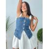 imageCicy Bell Womens Strapless Denim Vest Summer Button Down Jean Tube Tops Y2k Going Out Fitted Bandeau Shirts WaistcoatLight Blue