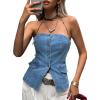 imageCicy Bell Womens Strapless Denim Vest Summer Button Down Jean Tube Tops Y2k Going Out Fitted Bandeau Shirts WaistcoatLight Blue