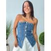 imageCicy Bell Womens Strapless Denim Vest Summer Button Down Jean Tube Tops Y2k Going Out Fitted Bandeau Shirts WaistcoatLight Blue