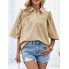 imageCicy Bell Womens Summer Button Down Shirts Short Ruffle Puff Sleeve Cotton Blouses Dressy Casual Ladies TopsBeige