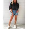 imageCicy Bell Womens Summer Button Down Shirts Short Ruffle Puff Sleeve Cotton Blouses Dressy Casual Ladies TopsBlack