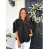 imageCicy Bell Womens Summer Button Down Shirts Short Ruffle Puff Sleeve Cotton Blouses Dressy Casual Ladies TopsBlack