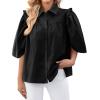 imageCicy Bell Womens Summer Button Down Shirts Short Ruffle Puff Sleeve Cotton Blouses Dressy Casual Ladies TopsBlack