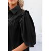 imageCicy Bell Womens Summer Button Down Shirts Short Ruffle Puff Sleeve Cotton Blouses Dressy Casual Ladies TopsBlack
