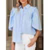 imageCicy Bell Womens Summer Button Down Shirts Short Ruffle Puff Sleeve Cotton Blouses Dressy Casual Ladies TopsLight Blue