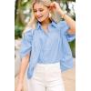 imageCicy Bell Womens Summer Button Down Shirts Short Ruffle Puff Sleeve Cotton Blouses Dressy Casual Ladies TopsLight Blue