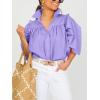 imageCicy Bell Womens Summer Button Down Shirts Short Ruffle Puff Sleeve Cotton Blouses Dressy Casual Ladies TopsPurple