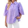 imageCicy Bell Womens Summer Button Down Shirts Short Ruffle Puff Sleeve Cotton Blouses Dressy Casual Ladies TopsPurple