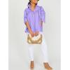 imageCicy Bell Womens Summer Button Down Shirts Short Ruffle Puff Sleeve Cotton Blouses Dressy Casual Ladies TopsPurple