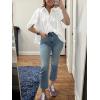 imageCicy Bell Womens Summer Button Down Shirts Short Ruffle Puff Sleeve Cotton Blouses Dressy Casual Ladies TopsWhite