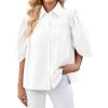 imageCicy Bell Womens Summer Button Down Shirts Short Ruffle Puff Sleeve Cotton Blouses Dressy Casual Ladies TopsWhite