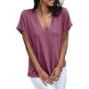 imageCicy Bell Womens Summer Oversized TShirts V Neck Rolled Short Sleeve Casual Tops Loose Fit Tunic TeesWine Red