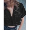 imageCicy Bell Womens V Neck Denim Crop Tops Summer Y2k Going Out Jean Shirts Loose Fit Short Sleeve Collared Polo TeeBlack