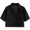 imageCicy Bell Womens V Neck Denim Crop Tops Summer Y2k Going Out Jean Shirts Loose Fit Short Sleeve Collared Polo TeeBlack