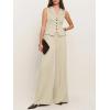 imageCicy Bell Womens Vest Sets Summer 2 Piece Outfits Button Crop Blazer Vest and Wide Leg Pant SuitsBeige