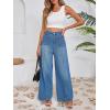 imageCicy Bell Womens Wide Leg Flare Jeans Casual Baggy High Waisted Stretchy Trendy Front Seam Denim PantsBlue