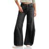 imageCicy Bell Womens Baggy Bell Bottom Jeans High Waisted Flare Barrel Wide Leg Stretchy Denim PantsBlack