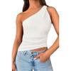 imageCicy Bell Womens One Shoulder Tank Tops Summer Going Out Tops Ruched Asymmetrical Sleeveless ShirtsBeige